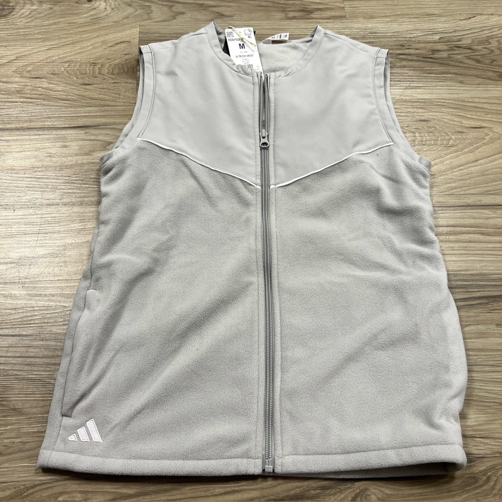 Adidas U Tech golf vest gray fleece pockets  youth Medium IS9702 NWT $60